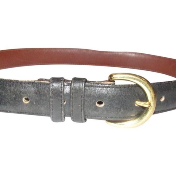 Coach Vintage Navy Leather & Brass Buckle Belt - Picture 1 of 6